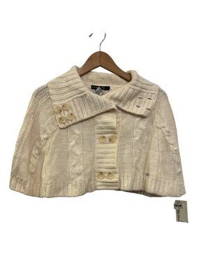 Guess Ivory Cable Knit Button-Up Cropped Sweater L(14) Ramie Acrylic Blend